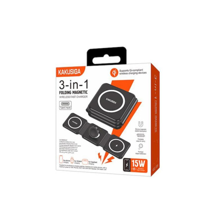 Încărcător wireless (KSC-1359), 15W, încărcare Qi, încărcare rapidă, pliabil, negru