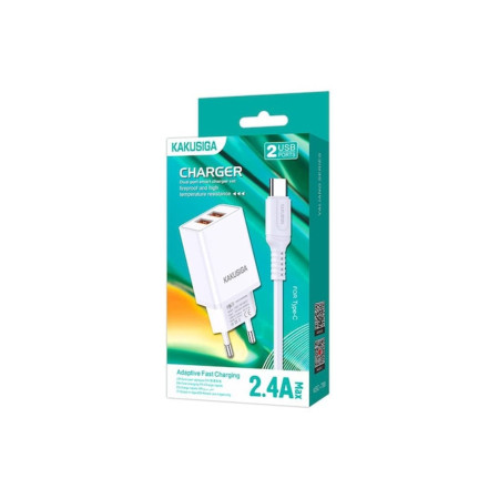 Incarcator Retea (KSC-788) + Cablu USB-C, 18W, 2.4A, 2xUSB-A, QC 3.0, Alb