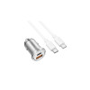 Încărcător auto dual NZ10 1 x USB-C 45W, 1 x USB QC 3.0 18W, cablu USB-C la USB-C argintiu
