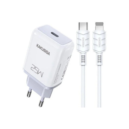 Încărcător rapid Kakusiga PD 25W, de tip C la Lightning, alb