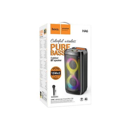 Boxă de exterior (HA6), portabilă, karaoke, wireless, 4500mAh, BT 5.3, iluminare RGB