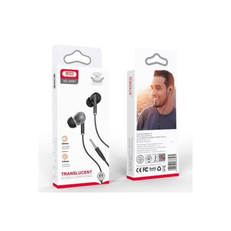 Casti cu fir (EP67), In Ear, 3.5mm, 1.2m, Buton microfon și volum, HiFi, Negru