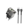 Încărcător USB, Tip-C, QC3.0, 20W + Cablu Tip-C la Lightning, 1m, Dazzling (N34), Negru Transparent