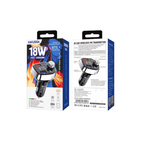 Modulator FM, BT (KSC-1063), 18W, 2xUSB-A, QC 3.0, funcție handsfree, negru