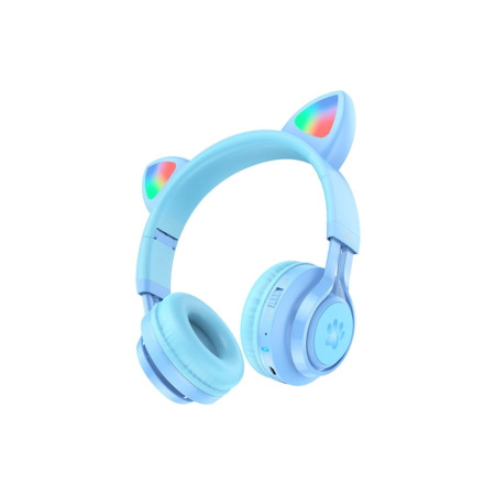 Casti Pisica cu Lumini RGB, W39, BlueTooth 5.3, Over Ear, 400mAh, Albastru