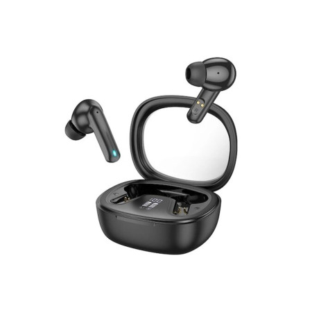 Căști intraauriculare Bluetooth TWS cu carcasă transparentă și afișaj digital, Shadow (EQ6), negre