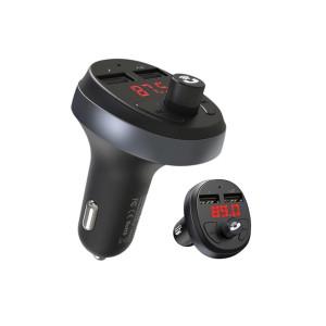 Încărcător auto cu modulator FM (E41), 2xUSB-A, cu afișaj LED, 10.5W, 2.1A, - Negru фото