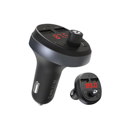 Încărcător auto cu modulator FM (E41), 2xUSB-A, cu afișaj LED, 10.5W, 2.1A, - Negru