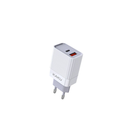 Încărcător de perete KakuSiga cu două porturi, USB-C + USB-A, alimentare 20W, încărcare rapidă 3.0, alb (KSC-501)
