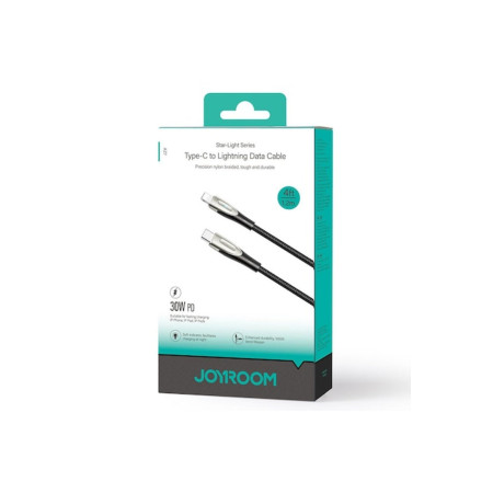 Cablu de date și încărcător (A27-CL3), USB-C la Lightning, PD30W, QC3.0, 3A, LED, 1.2m, Negru