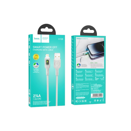 Cablu U120 USB-A la Lightning, 2.4A, alimentare LED, 1.2m, gri