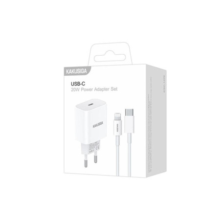 Încărcător de rețea + cablu Lightning, 1m, 20W, 1xUSB-C, PD, SmartCharge, ALB