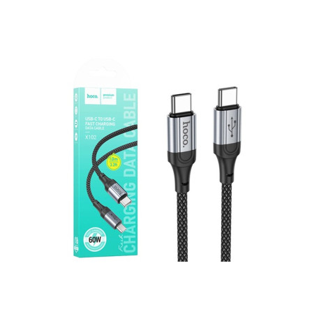 Cablu Date si Incarcare (X102), USB-C, PD60W, QC3.0, 3A, Braided, 1m, Negru