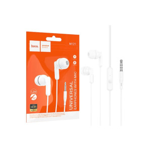Casti cu fir (M121), In Ear, 3.5mm, 1.2m, Buton microfon și volum, HiFi, Alb фото