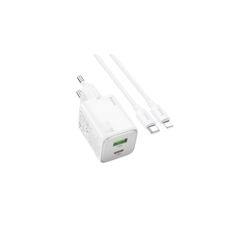 Încărcător rapid dual 20W, 1 x USB, 1 x USB-C, cu cablu USB-C la Lightning, alb, N41