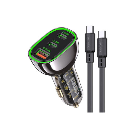 Încărcător auto, Kakusiga, KSC-1057, 125W 2X USB-C + USB + cablu USB-C la USB-C, negru