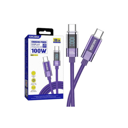 Cablu date și încărcător (KSC-971), USB-C, PD100W, QC3.0, împletit, alimentare LED, 1m, violet
