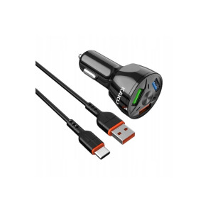 Încărcător auto KakuSiga, 20W, 4.8A, QC3.0, 3xUSB, cablu USB Type-C, încărcare rapidă, negru фото