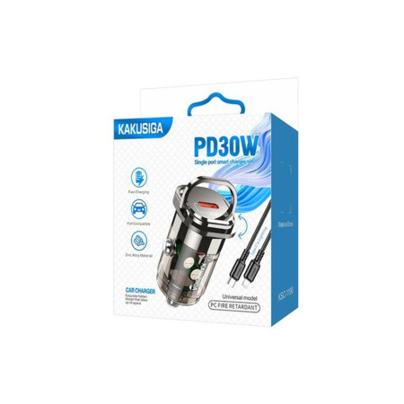 Încărcător auto (KSC-1190) + cablu Lightning, 1m, PD30W, 1xUSB-C, negru