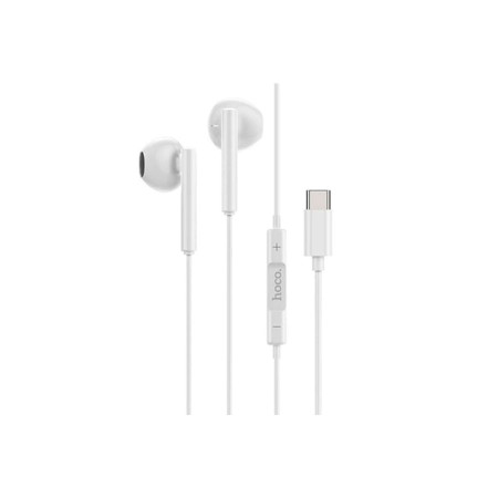 Căști stereo HOCO InEar cu conector USB-C, microfon și comenzi în linie, 1,2 m, albe (M65)