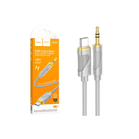 Cablu audio UPA30, USB-C la Jack 3.5mm, 1m, silicon, gri