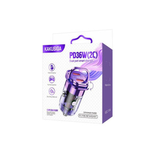 Încărcător auto (KSC-1194) + cablu, 0 m, PD36W, 2xUSB-C, violet фото