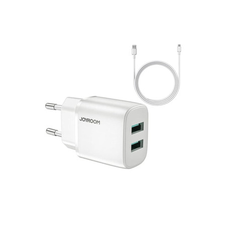 Încărcător pentru priză 2x USB, 12W, 2.4A + cablu Micro-USB - (L-2A123) - Negru