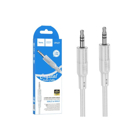 Cablu audio (UPA27), Jack 3.5mm (M) la Jack 3.5mm (M) - Împletit, 1.2m, Gri/Transparent
