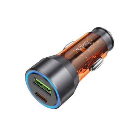 Incarcator Auto HOCO NZ12A, 43W, 3A, 1 x USB-A - 1 x USB-C, Portocaliu
