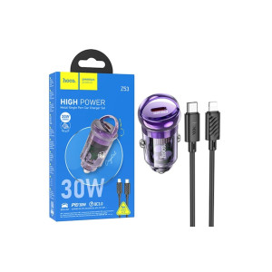 Încărcător auto + cablu Lightning (Z53), 30W, 1xUSB-C, PD, inel de tragere, violet Încărcător auto + cablu Lightning (Z53), 30W, 1xUSB-C, PD, inel de tragere, violet фото