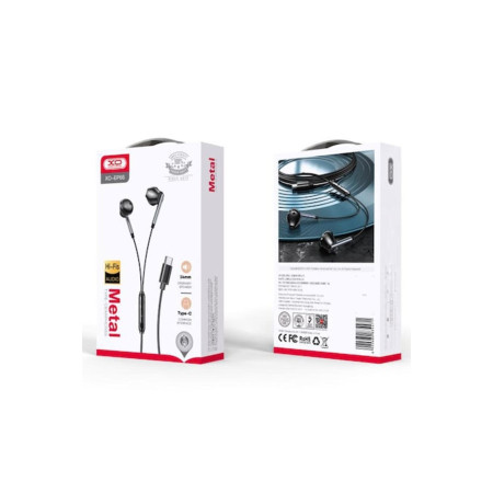 Casti cu Fir (EP66), In Ear, USB-C, 1.2m, Mic & Volume Key, HiFi, Metall, Black