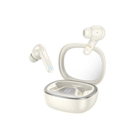 Căști Bluetooth TWS cu carcasă transparentă și afișaj digital, Shadow (EQ6), alb lăptos