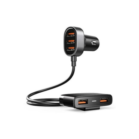 Încărcător auto JR-CL03, 5 porturi USB, încărcare rapidă 3.0, lungime cablu 1.5 m, 6.2A cu prelungitor,