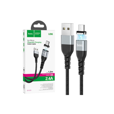 Cablu de încărcare și transfer de date, USB magnetic MicroUSB, 2.4A, 1.2m, (U96) Negru