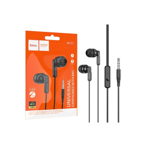Căști cu fir (M121), Intraauriculare, 3,5 mm, 1,2 m, Buton microfon și volum, HiFi, Negre фото
