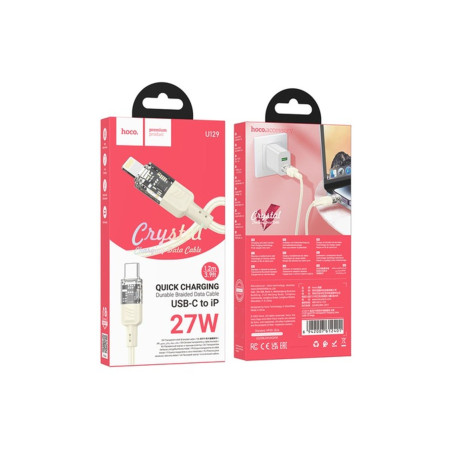 Cablu de date și încărcător (U129), USB-C la Lightning, PD27W, QC3.0, Crystal, 1.2m, GOLD