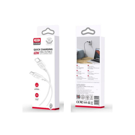 Cablu de date și încărcare (NB-Q236B), USB-C, PD60W, QC3.0, împletit, 1m, alb