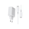 Încărcător de rețea, 40W PD, încărcare rapidă 3.0, 2 porturi USB-C + cablu tip C, alb