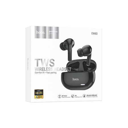 Căști intraauriculare wireless EW60, BT 5.3, HiFI, NEGRE