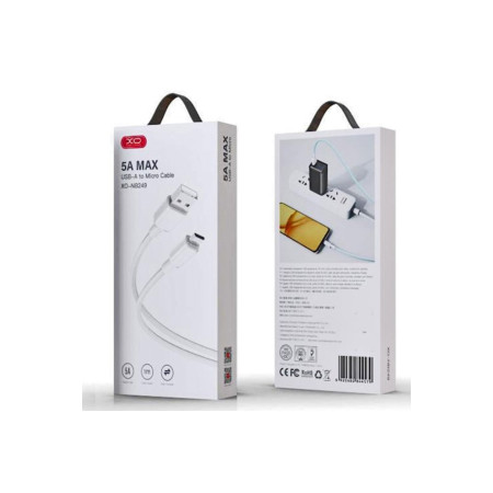 Cablu date și încărcător (NB249), USB-A la MicroUSB, 5A, împletit, 1m, alb