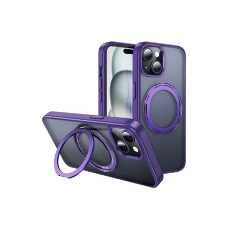 Carcasă Premium (AS1) pentru iPhone 15, compatibilă cu încărcarea MagSafe, inel de suport, gri mat/PU