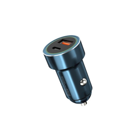 Încărcător auto CC32, USB/USB-C, încărcare rapidă 3.0, alimentare 18W, albastru