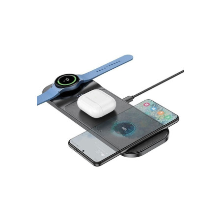 Stație de încărcare wireless (CQ6), seria SAM, 5V, 3A, încărcare Qi, magnetică, 3 în 1, neagră