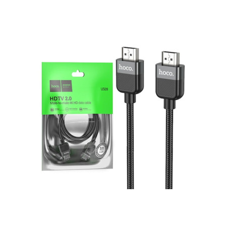 Cablu audio și video US09, HDMI la HDMI, 4K HD, împletit, 1 m, negru
