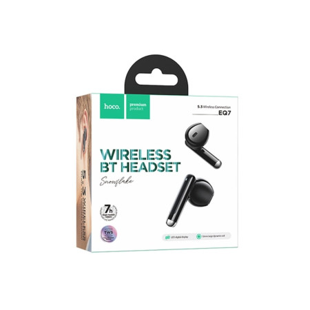 Căști wireless EQ7, intraauriculare, BT 5.3, autonomie în standby de 180 ore, 300mAh, LED de alimentare, negre