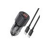 Încărcător auto Kakusiga, 60W, 1 port USB-C, 1 port USB-A, încărcare rapidă 3.0 + cablu Type-C, negru
