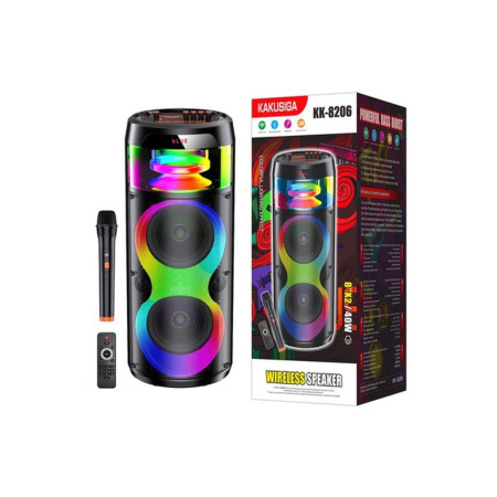 Boxa Portabila Kaku, Wireless BT 5.0, Microfon si Telecomanda, Rings Light LED, 40W, 4800mAh, Negru