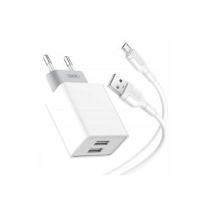 Încărcător de rețea L65, USB dual, încărcare rapidă, 12 W, 2,4 A, cablu Micro-USB de 1 m inclus, alb фото