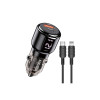 Încărcător auto Kakusiga KSC-1174 cu încărcare rapidă, 75W PD, cu porturi duble și cablu Lightning - Negru