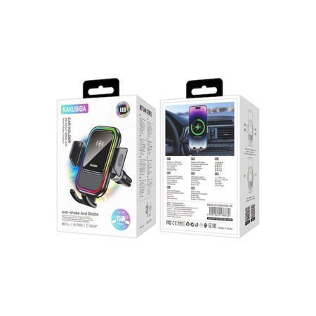 Suport Auto (KSC-1184), Wireless cu incarcare Wireless, 15W, fixare dubla, montaj Ventilatie, c